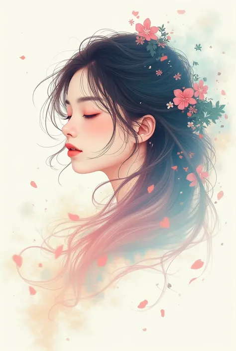 (White background:1.4),(Girl&#39;s head silhouette, Eyes closed, Long colored hair, Oriental elements)，(Chinese illustration:1.3，Paper Art:1.3, キルティングPaper Art:1.2),( Streamlined Design, Clear lines, High sharpness,Better Quality, Very detailed, Master Par...