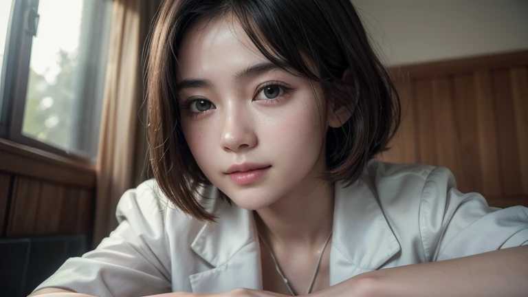 (Highest quality,8K quality,masterpiece:1.3),(Ultra-high resolution,Realistic:1.4,RAW Photos),(Very detailed,Caustics,Detailed Background),(Ultra-Realistic Capture,Fine and beautiful skin,Perfect Anatomy),18-year-old,cute,Japanese、student、,Black short bob,...