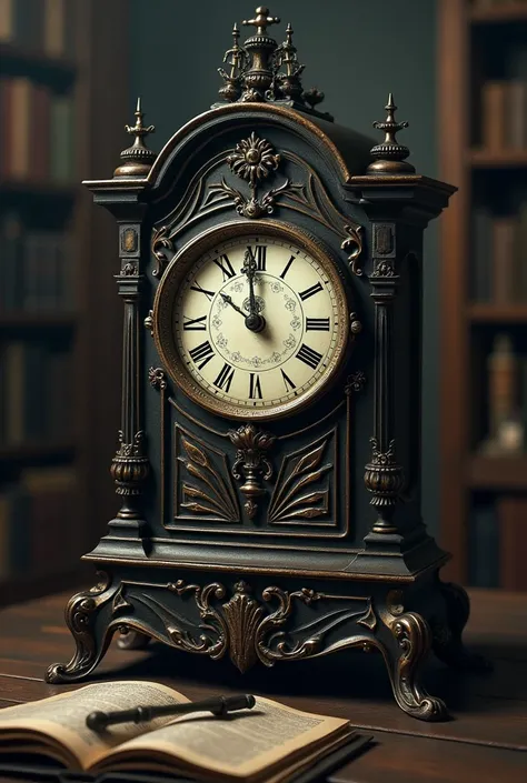 Image of condemned time on an old but beautiful clock with a background that shows that it is from a very old time