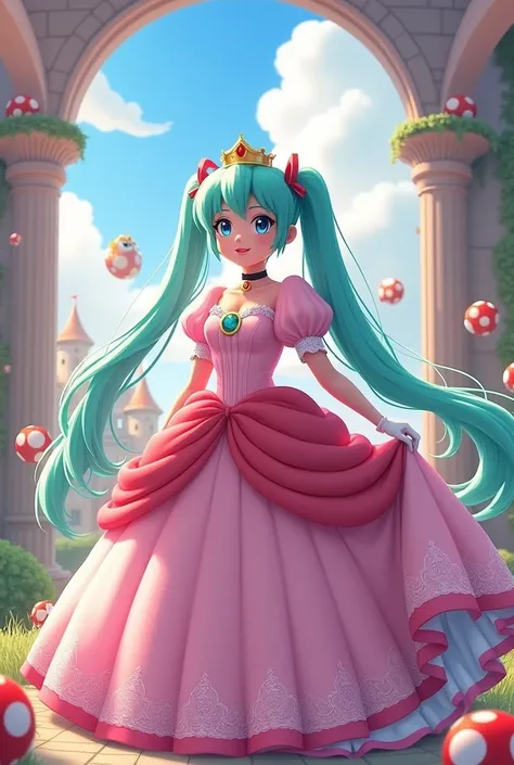 Dessine  moi hatsune miku  dans la  robe de princesse peach 