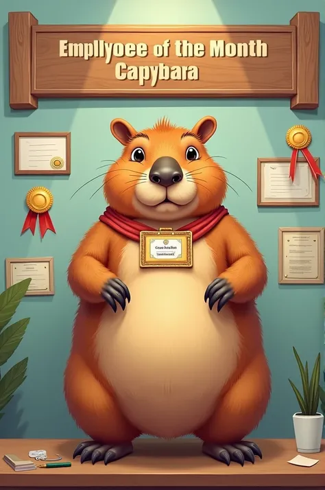 Capybara employee of the month on the board 
