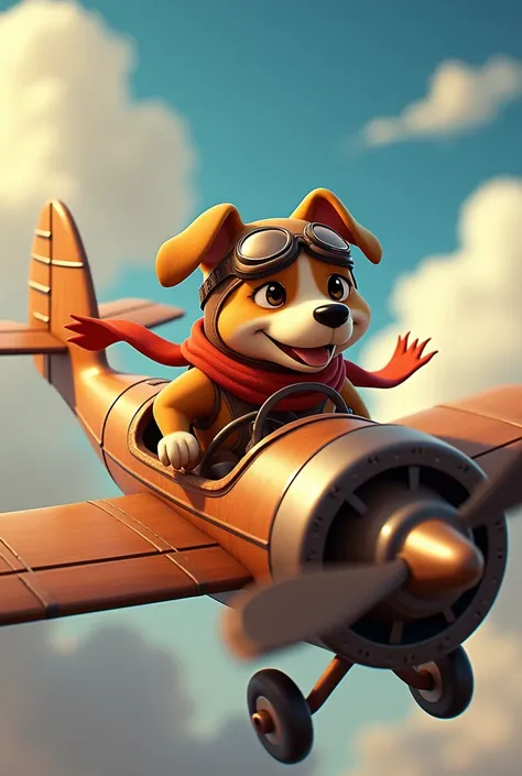 Animated aviator dog with airplane 