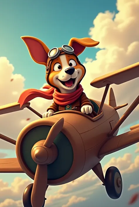 Animated aviator dog with airplane 