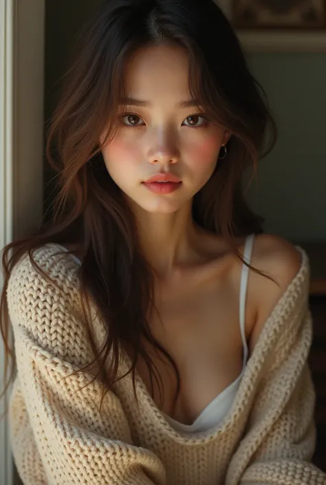 A beautiful girl wearing sweater 
