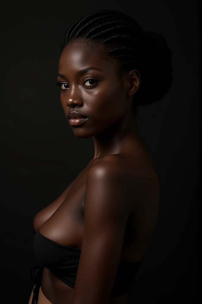 Half naked sexy woman, DARK SKIN AND BACK AND HAIR COLLECTED
