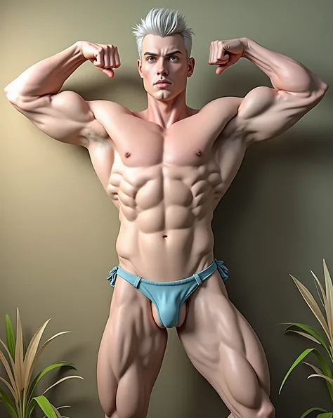 muscular man. in leather thong, best quality, 8K, masterpiece, first quality, natural lighting, beautiful, sexy, correct anatomy , good composition, realistic shapes, realistic skin tones, natural eyes, realistic eyes, look at viewer, VPL, realistic muscle...