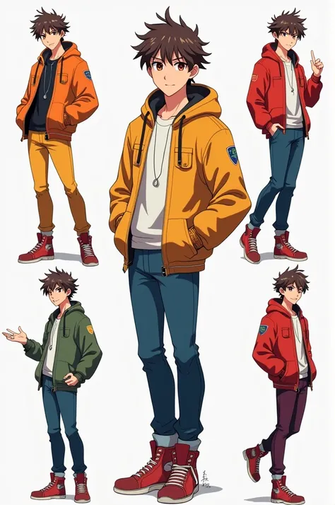 One with brown eyes and brown hair Anime style,he will be ,
With Colorful Clothes,Do it in various poses