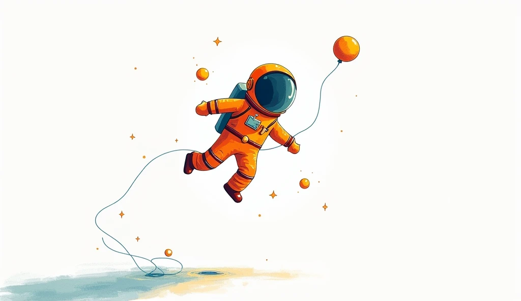 child&#39;s drawing of a floating astronaut on a white background
