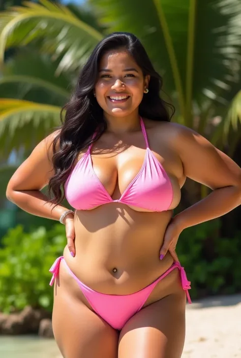 Chubby filipina wearing pink bikini photo outdoor