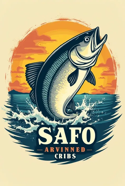 The logo of a South American fishing club and a sea bass jumping out of the water in retro style and the acronym SAFO