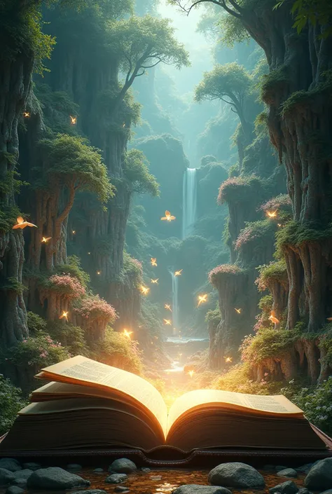 Hyperreal digital art style, "Fairytale", fantasy world coming out of centered book, open book, hyperdetailed double exposure fantasy illustration, masterpiece, cinematic, by Andreas Lie, Luke Gram, photorealism, backlit, gorgeous light