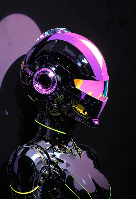 Ashley Wood style,(in the style of Conrad Roset:1.3),
chart,Conrad Roset drawing close up, a robot with a helmet ,(glass mask with color gradient:1.3),(bright dark orchid neon:1.7),( (neon glowing crystal clear helmet:1.8),There is no facial contour),(The ...