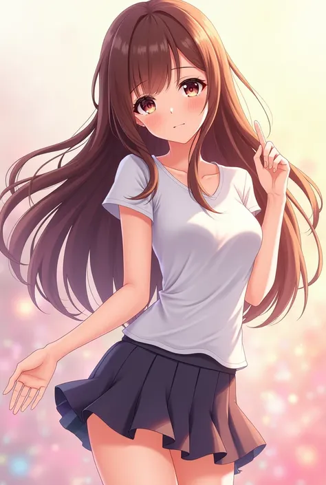 Brown haired anime girl in miniskirt 