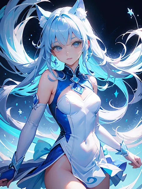 whole body、Blue and white ice magical girl, Ultra-detailed paintings by Muki, Deviantart Contest Winner, synchromism, Angular, Detailed, Androgynous