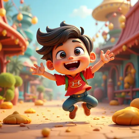 scene of pure joy and happiness, professional 3D cartoon character design, whimsical animation, vibrant personality, exaggerated features, dynamic pose, expert character design, colorful textures, engaging storytelling, versatile animation styles, captivat...