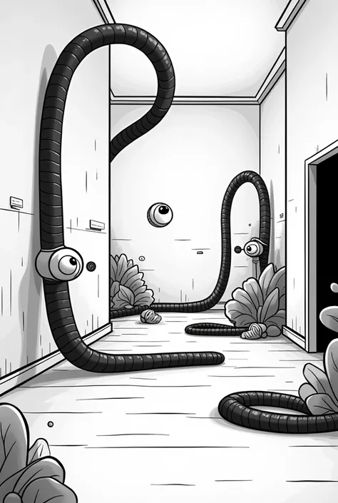 a black and white rubber hose cartoon style room 
