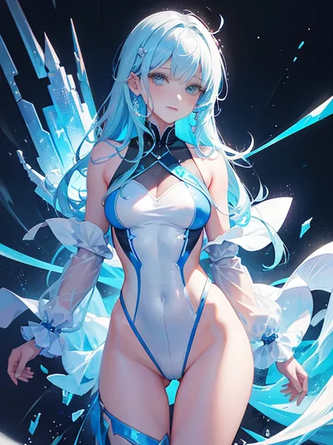 whole body、The Irregular at Magic High School: Blue and White Ice, Ultra-detailed paintings by Muki, Deviantart Contest Winner, synchromism, Angular, Detailed, Androgynous