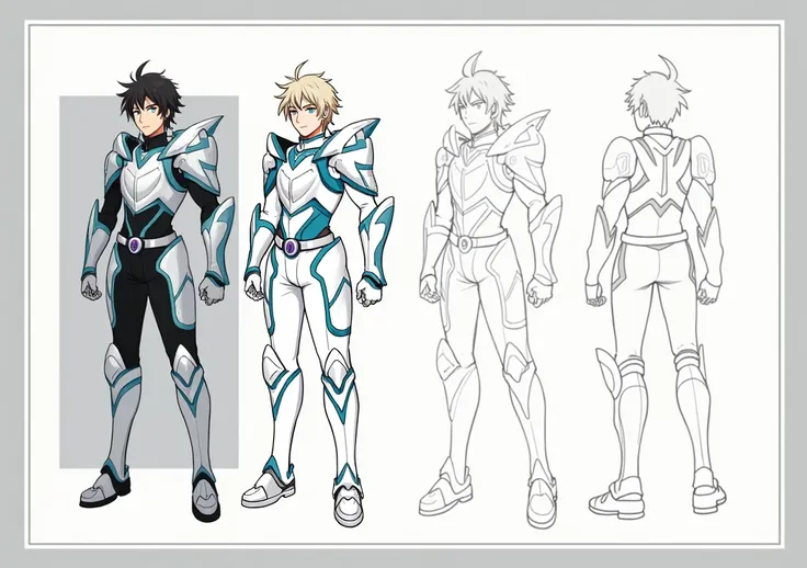 Naofumi Iwatani&#39;s armor in front of the anime The Rising of the Shield Hero but kind of combining a new design with white colors, cyan and black, that it is a type of dragon armor, But let&#39;s say it&#39;s a little simpler, like for a teenager. 