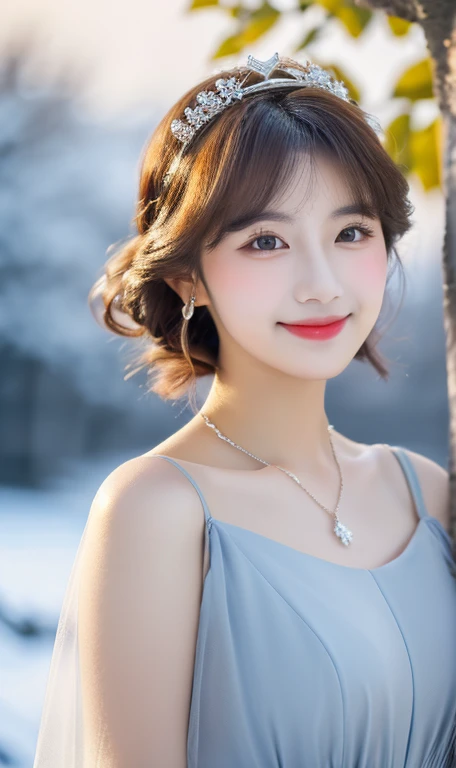 (A gorgeous lady, Korean, Japanese, Cute girl, fashion idol, short bob hair, wavy brown hair, ponytail, kind smile, beautiful detailed eyes, ((beautiful detailed face)), long eyelashes, beautiful detailed lip, dimpled cheeks, ample round bosom, natural pos...