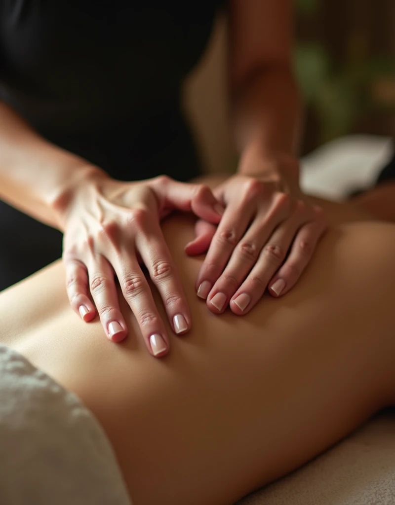 close-up on Gentle hands caressing the body in a slow, revitalizing massage