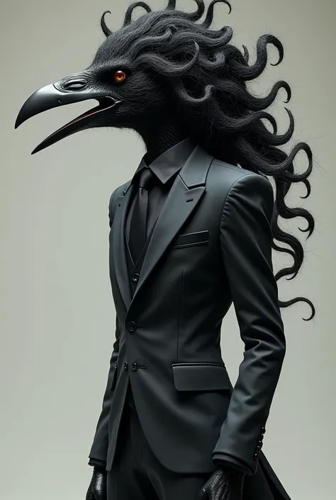 Humanoid crow in a suit with nagô hair all over