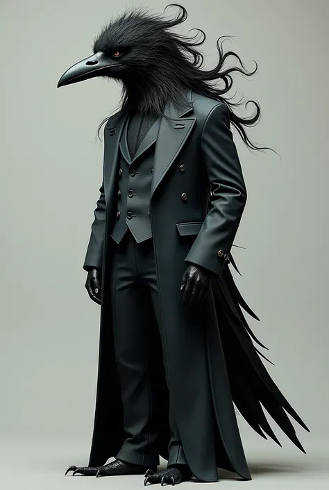 Humanoid crow in a suit with nagô hair all over