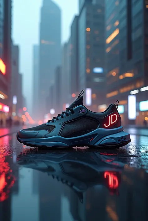 Create a futuristic sneaker model and put the initials jd on it