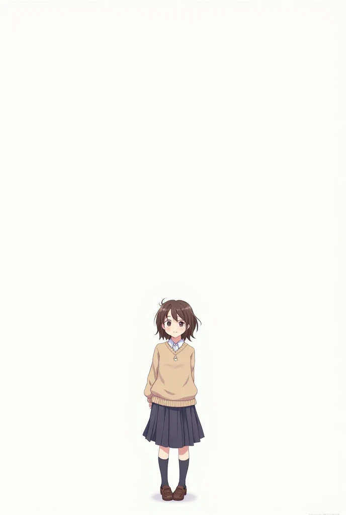 standing alone, 1 girl, looking ahead at viewer, 2d, アニメ, coloração de アニメ, trunk, (solid white background:1.3), kaoru tanamachi, kibito school uniform, sweater, looking ahead at viewer, ssmile