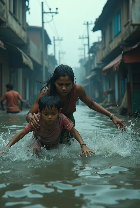 Heavy flood in Bangladesh feni town ... A child is drowning in the water and mother trying to get him up
