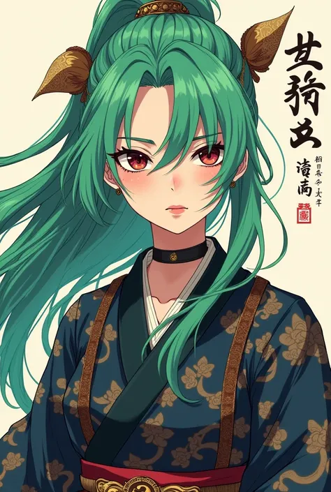 Make an image of Billie Eilish in anime with a more serious face in samurai clothes