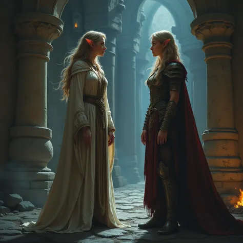 An elven female mage conversing with a human female warrior、Dungeons＆Dragons