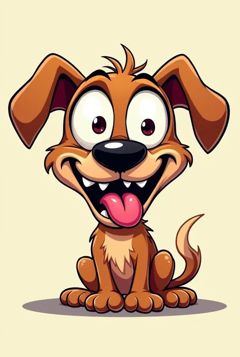 A logo , I have a dog with bulging eyes and crooked teeth , with the tongue very large sticking out ,a crazy dog ,etilo cartoon , in logo form