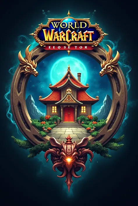 I want an emblem for a Word of Warcraft brotherhood inspired by the Dragon Ball Z series. It also has to have the name KAME HOUSE at the top of the emblem with letters similar to those in Word of Warcraft. I also want Master Roshi&#39;s house from the Drag...