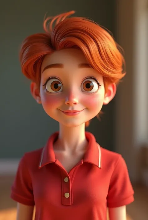 Cartoon characters of a young woman SHORT RED HAIR and a RED POLO shirt animation style rendering, 3D stylized, Arnold Maya rendering, Render 3D stylized, , 3D character, 3D character, Stylized 3D rendering, 3d character rendering, cartoon character, Close...