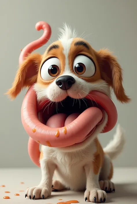 a dog with bulging eyes 
, with a very large tongue  , a giant tongue with saliva going around its own head  , the tongue goes around the dog .