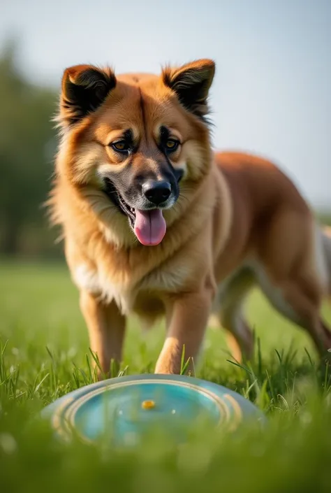 a dog that is standing in the grass with a frisbee, closeup of face melting in agony, template, lowshot, doge meme, p, , sports photo, squaresoft