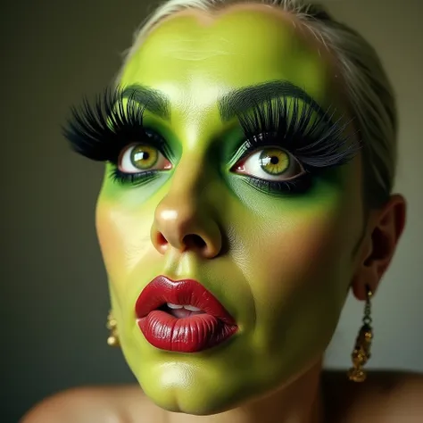 Lady gaga version avocado potaxie with full lips and false eyelashes