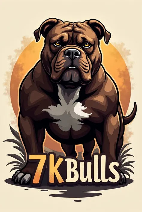 Generate a logo for a breeder of exotic chocolate-colored American Bullies, the name is 7K Bulls