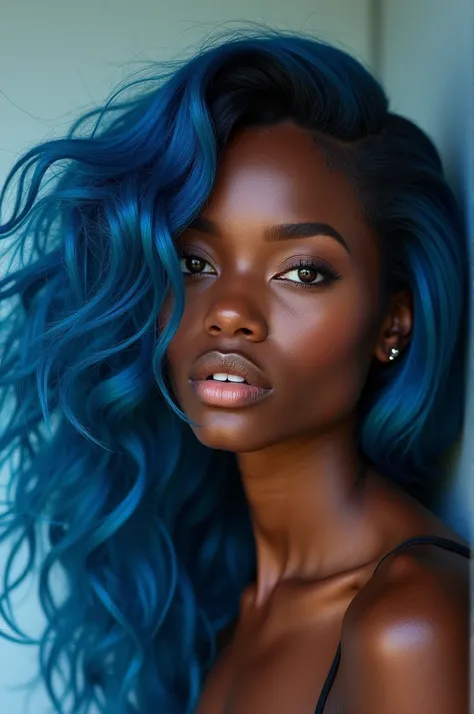 Black woman with blue hair