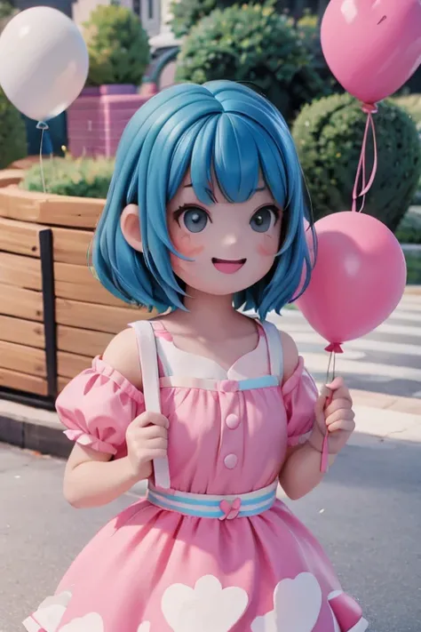 A JOYFUL GIRL, FULL OF HAPPINESS, EXITED, SUMMER DRESS, holding balloons, fun park