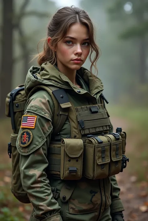 cute young american woman wearing marpat camo combat gear 