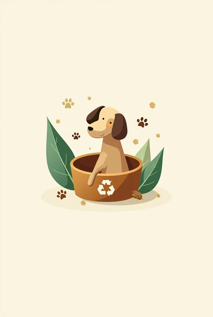 Logo:
A stylized image of a circular dog bowl, made from geometric shapes that represent recycled materials (pieces of paper, plastic, etc.), with a small recycling symbol on the side. Around the plate you could include some dog footprints., giving a frien...