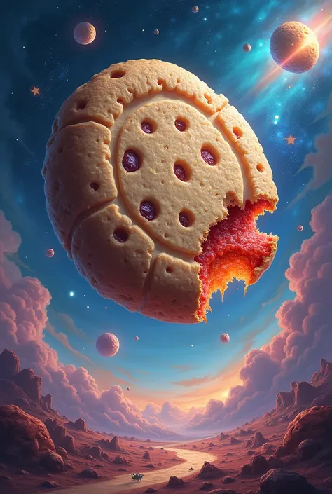 Bitten cookie from another planet in drawing
