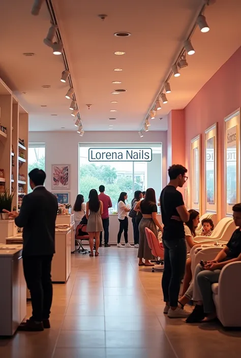 A nail spa with the Lorena nails sign where a nail promotion is taking place 


 