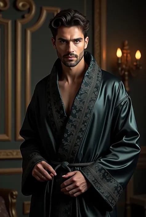 naughty man , blacksad, silk bathrobe, middle Ages, High definition, detailed face, fancy.