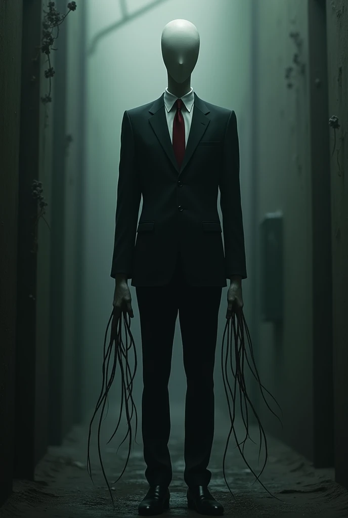 Slenderman with tentacles with siut with red tie with no eyes