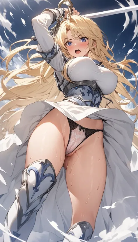 Ultra-high definition image quality、beautiful girl、Female Swordsman、Light Armor、Greeboots、Long Hair、blonde、20-year-old、have confidence々face、Very short tight skirt、Sexy stance、Cowgirl、wilderness、Highest quality,Big Ass、Big Breasts、Thighs、Grasping the hilt o...