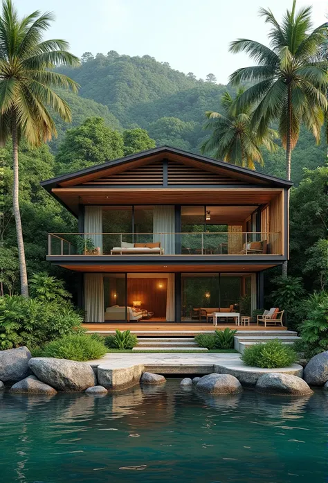 Single-family duplex house near the waterfront&#39;water and forests in tropical climates