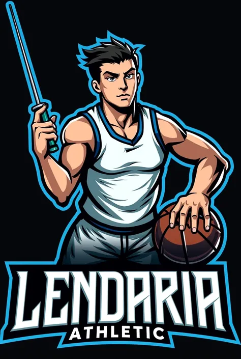 make a basketball uniform for this lendaria athletic team, in blue baby, black and white colors
