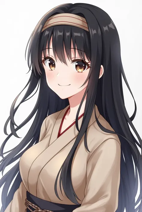 1 Japan, Long Hair, High resolution, Small breasts, Gaze, smile, Black Hair, Anatomically correct, happiness/joy, Sparkling eyes, Eyebrows hidden under hair, hair band, Long dress